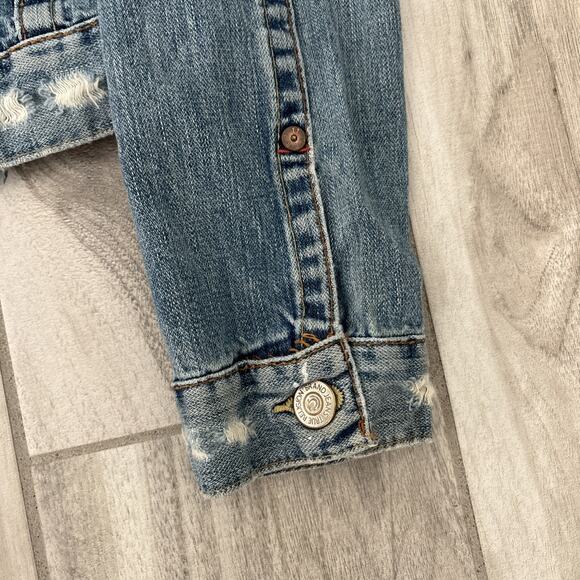True Religion Women’s Vintage Distressed Medium Wash Denim Jean Jacket Size M - Picture 6 of 12